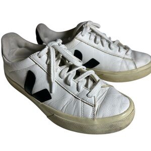 Veja White Leather Sneakers with Black V Detail